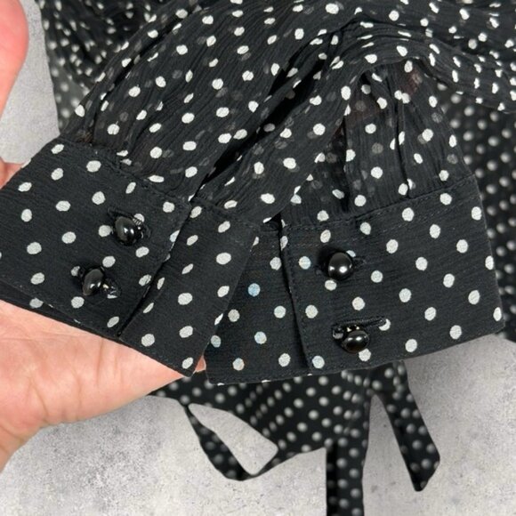Sezane 100% Silk Wrap Blouse Womens Size 40 French US 8 Polka Dot Top Black Ecru - Picture 8 of 15